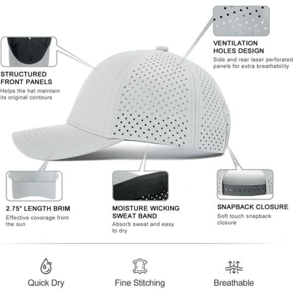 Mens Quick Dry Baseball Cap Mesh Snapback Hat Breathable Curved Brim Fit - Picture 5 of 7